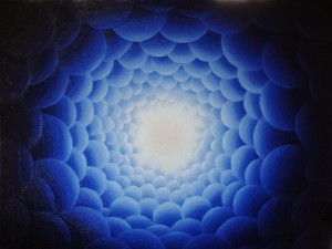 Een tunnel van blauw licht. Olieverf op canvas (50 x 60 cm)