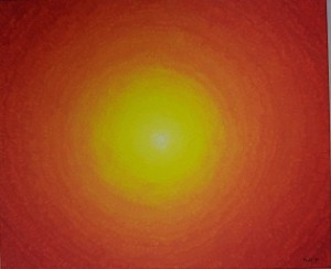 Geel-oranje licht. Acrylverf op canvas (50 x 60 cm)
